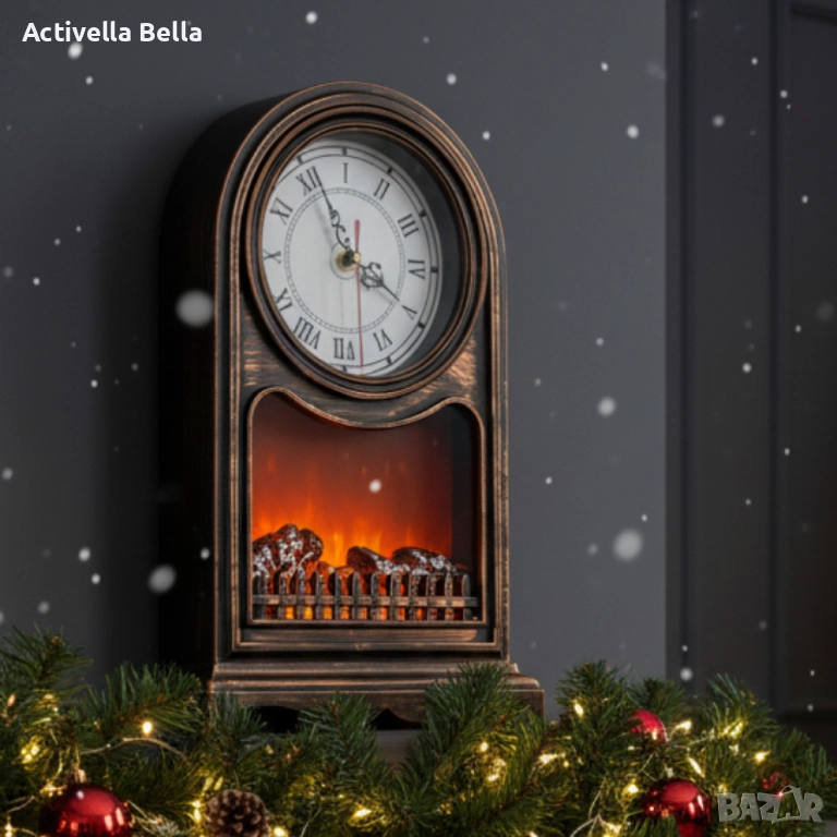 Винтидж настолен часовник с LED камина – уют и стил в едно, снимка 1