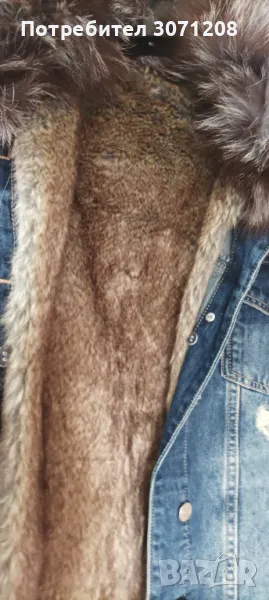 Дънково яке, с яка от естествен косъм., снимка 1
