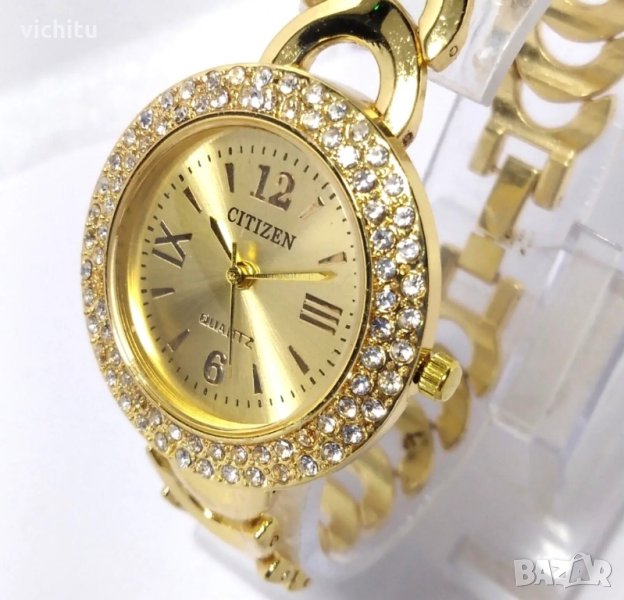 Страхотен Дамски часовник Citizen с метална верижка в златен цвят., снимка 1