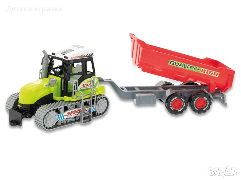 Детска играчка трактор с ремарке и вериги, снимка 1