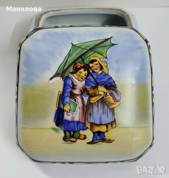 Кутия от керамика, репродукция на Френско народно изкуство, Fa ïence de Quimper., снимка 1