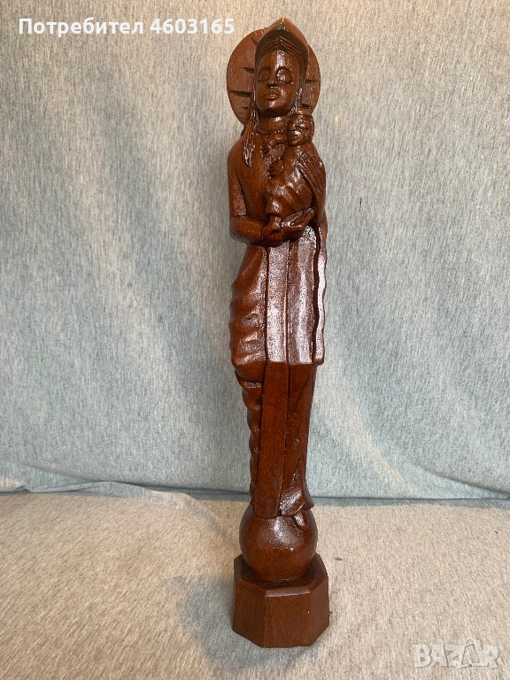 скулптура от резбовано дърво – Дева Мария с младенеца, снимка 1