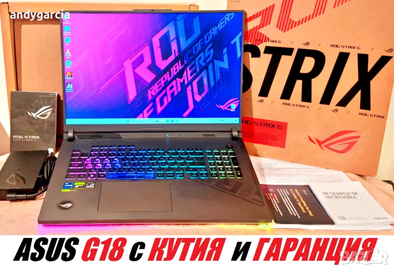 NVidia RTX 4070 8GB/Intel Core i7-13650HX/16GB RAM/1TB SSD/ASUS ROG Strix G18/18' FHD+ IPS 165hz, снимка 1