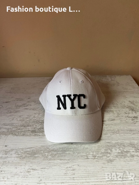 Бяла бейзболна шапка с черна бродерия NYC с регулираща се обиколка 100% памук 🤍🤍🤍🤍🤍🤍, снимка 1