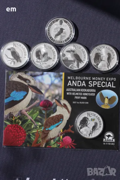 Кукабура, Kookaburra, инвестиционно сребро, 1 oz., снимка 1