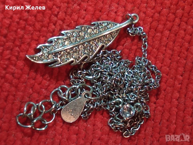 ФИНО АРТ СРЕБЪРНО КОЛИЕ с ЛИСТОВИДЕН СРЕБЪРЕН ПЕНДАНТ с ИСКРЯЩИ ЦИРКОНИ СРЕБРО S925 ПРОБА 40989, снимка 1