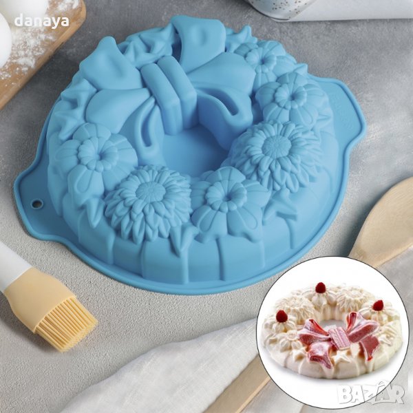 2286 Силиконова форма за кекс Венец с панделка, снимка 1