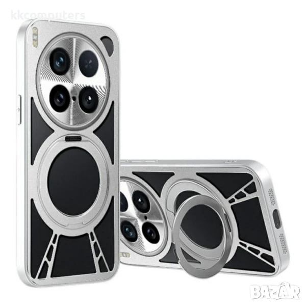 vivo X200 Ultra 5G Калъф с Магнитна Стойка и Отворен Дизайн за Охлаждане – Черен / Сребрист + Скрийн, снимка 1