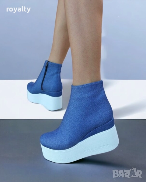 Боти на платформа - деним с бяло ходило, снимка 1