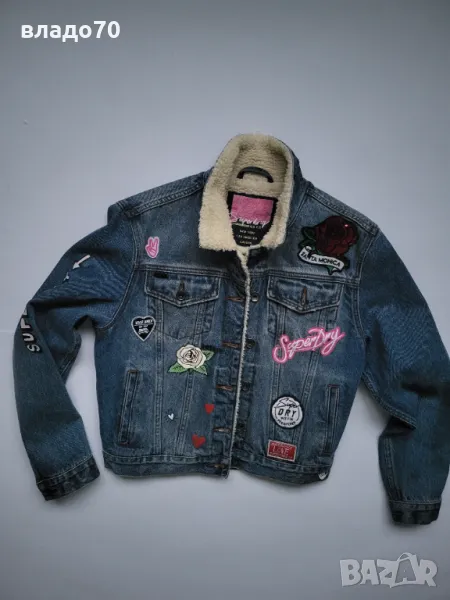 Super Dry дамско дънково яке с каракул размер С Ново, снимка 1