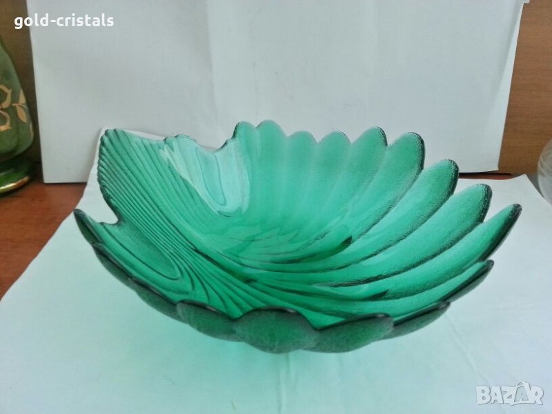 Стъклена  купа фруктиера цветно зелено стъкло , снимка 1