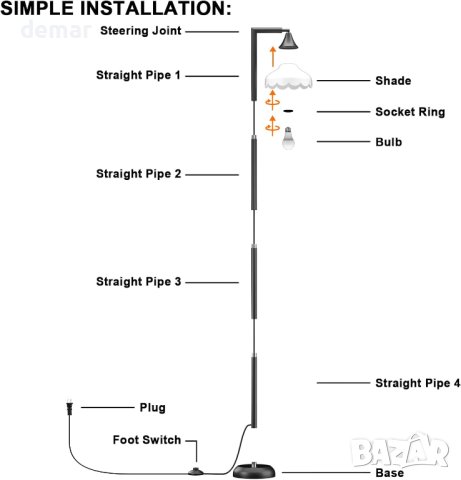 Подова LED лампа, лампион Silkycasters, 3 цветни температури, с абажур, 850LM, снимка 6 - Лед осветление - 43961016