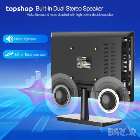 Портативен телевизор 14” DVBT-2 с USB и VGA за бус, кола камион, кемпер  ..., снимка 3 - Телевизори - 51637899