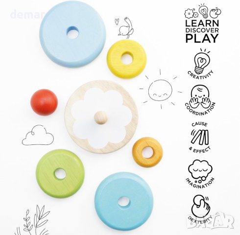 Le Toy Van – Дървена играчка за малки деца Rainbow, 7 части, снимка 6 - Образователни игри - 43114770