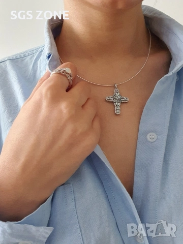 Кръст със естествен топаз Скай Блу , снимка 4 - Колиета, медальони, синджири - 53023701