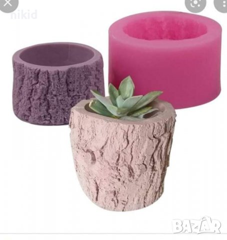 3D Дънер дърво пън пънче дървесина с вдлъбнатина силиконов молд форма калъп кашпа свещ свещник гипс, снимка 3 - Форми - 37736172