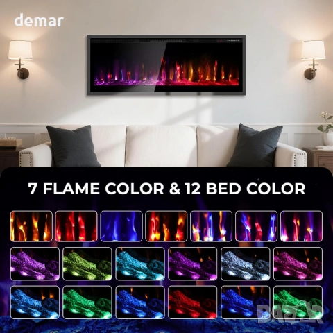 Електрическа камина 42", 7 цвята пламък и 12 цвята жарава, черна, снимка 2 - Камини - 52403267