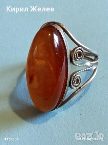 Винтидж сребърен пръстен с ювелирно фасетиран Балтийски кехлибар майсторска изработка 48630, снимка 8 - Пръстени - 52925402