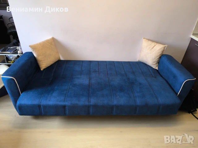 Разтегателен диван ACELYA с ракла и функция сън, тъмносин, снимка 5 - Дивани и мека мебел - 51408983