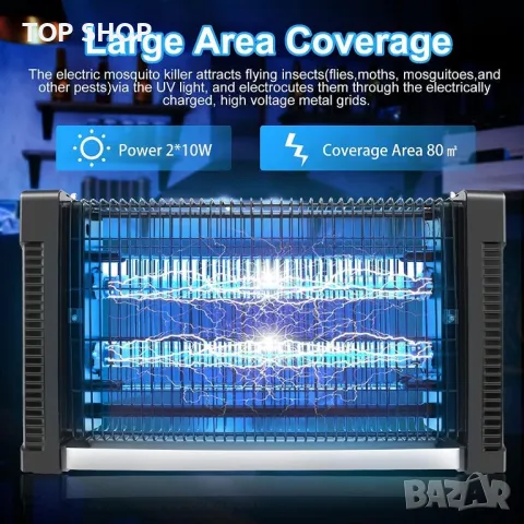 Zapoop Лампа за унищожаване на мухи и комари, 2500V, 20W UV, снимка 3 - Други стоки за дома - 49417958