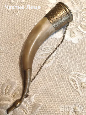 Vintage Стар Барутнник от Бронз и Рог, снимка 1