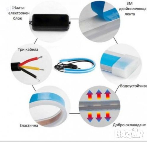 Дневни светлини, LED ленти за фарове с вграден бягащ мигач силикон, 2*60см, снимка 3 - Аксесоари и консумативи - 27715746