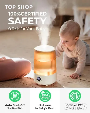 Овлажнител Homvana H101 тих ултразвуков овлажнител 3л с осветление, снимка 12 - Овлажнители и пречистватели за въздух - 48788277