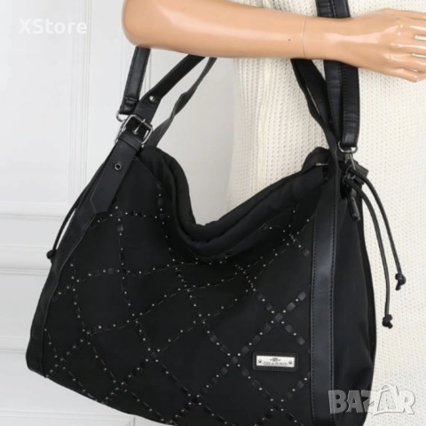 Велурена дамска чанта с декоративни ленти и метални капси – елегантен бохо дизайн, снимка 4 - Чанти - 52571971