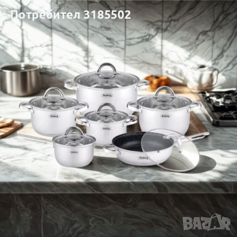 Комплект тенджери Rosberg, Неръждаема стомана, 6 части, Индукция