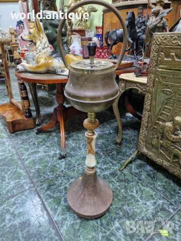 Страхотен антикварен белгийски подов пепелник от бронз и оникс , снимка 3 - Антикварни и старинни предмети - 53249208