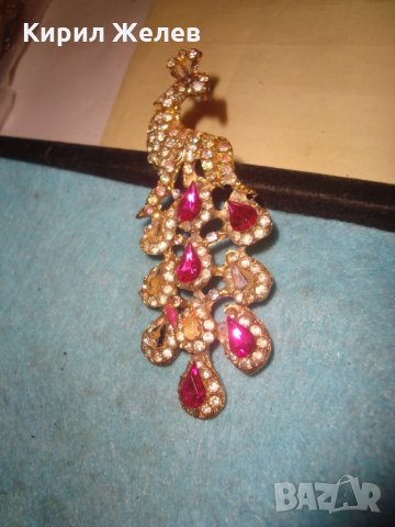 ПОЗЛАТЕН ПАУН ФИГУРАЛНА АРТ АПЛИКАЦИЯ с ЦВЕТНИ КРИСТАЛИ БИЖУ НАКИТ БРОШКА 27238, снимка 4 - Други - 35006569