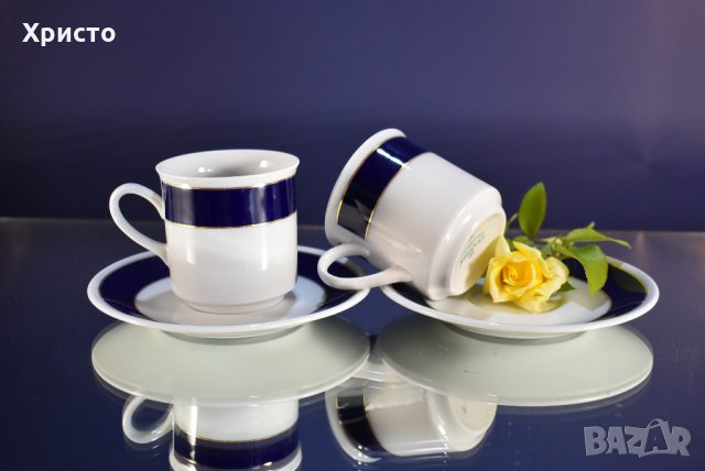 сервиз за кафе Чешки порцелан антикварен от завода LEANDER от 1907 година, фин бежов порцелан