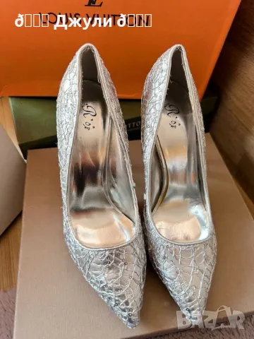 Сребристи обувки от естествена кожа, снимка 5 - Дамски обувки на ток - 49992309