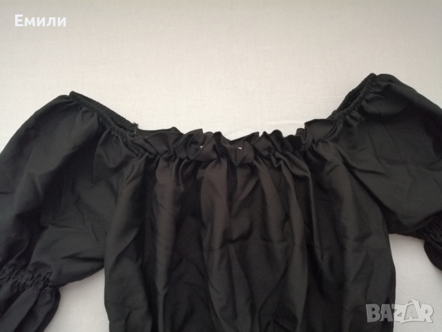 Дамска къса рокля с дълги буфан ръкави в черен цвят р-р S, снимка 5 - Рокли - 44863522