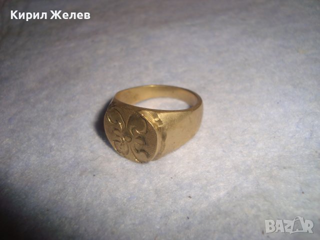 СТАР РЕТРО АРТ ДЕКО РЪЧНО ОРНАМЕНТИРАН ПОЗЛАТЕН ПРЪСТЕН от НЕРЪЖДАЕМА СТОМАНА с ПЕЧАТИ 585 14К 27573, снимка 13 - Антикварни и старинни предмети - 37497482