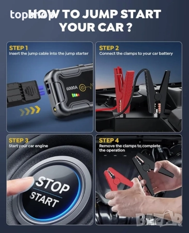 Чисто нов джъмп стартер с 6000A / 20000mAh, преносим стартер за кола (бензин и 10L дизел), бързо ..., снимка 7 - Аксесоари и консумативи - 51637900