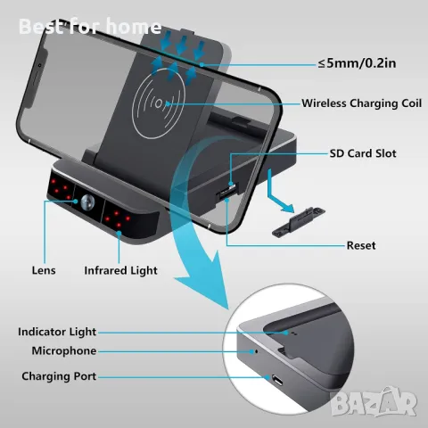 Шпионска камера Wifi OTADUG скрита в безжично зарядно, снимка 6 - Комплекти за видеонаблюдение - 49341005