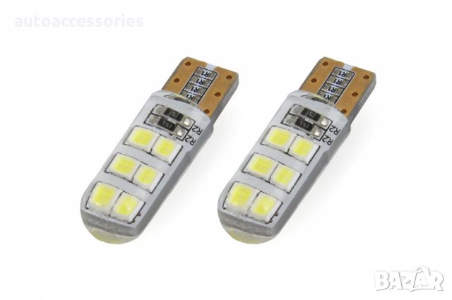 3000050979 Комплект LED Диодни Габаритни Крушки Amio, T10 silika, W5W 12xSMD 2835, Бял, DC12V, снимка 1