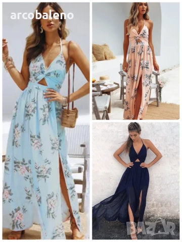 Дамска рокля с V-образно деколте и шифонов принт, 3цвята 