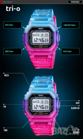 Skmei Дамски цифров ръчен часовник с галванично покритие Прозрачна каишка Удароустойчив, снимка 7 - Дамски - 44859164
