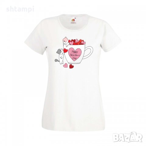 Дамска тениска Свети Валентин Happy Valentines Day Cats On Mug, снимка 6 - Тениски - 35647036