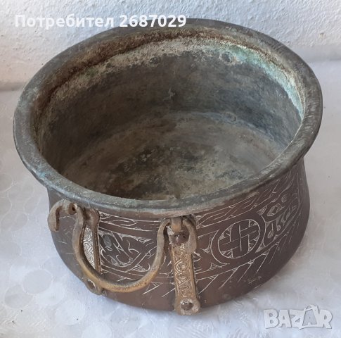 Бакъри: Много стар бакър, менче, с дръжки, орнаменти, антика, бакърче, , снимка 2 - Други - 36979393