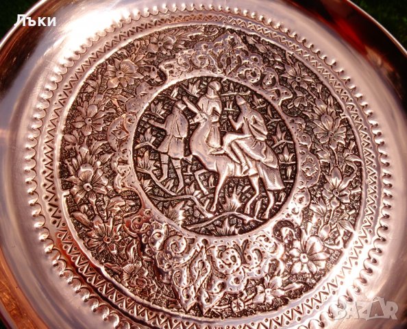 Медна тава,фруктиера,пано Исфахан Каламзани. , снимка 2 - Антикварни и старинни предмети - 37512605