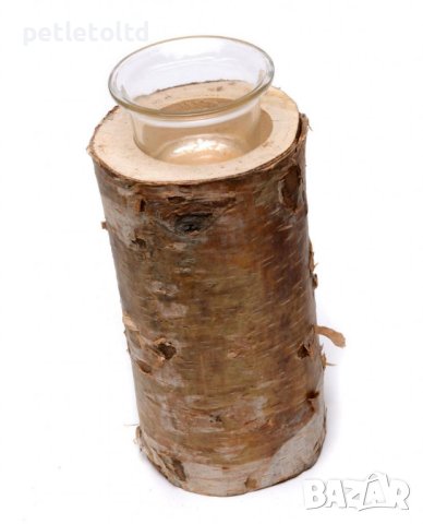 Декоративен свещник - изработен от парче естествен дървен елемент и стъклена чашка (сет от 6 бр), снимка 2 - Декорация за дома - 43657765