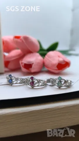 Сребърен Пръстен Корона с Рубин/Сапфир/Изумруд, снимка 2 - Пръстени - 49889313