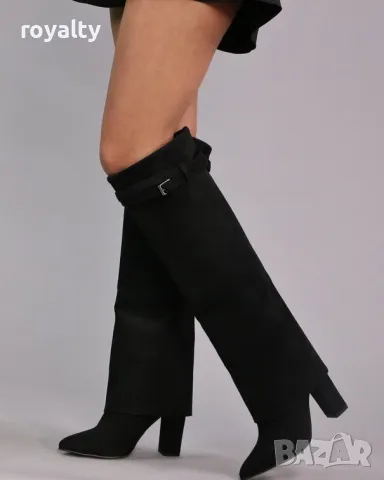 Ботуши на ток - черен велур, снимка 2 - Дамски ботуши - 49926250