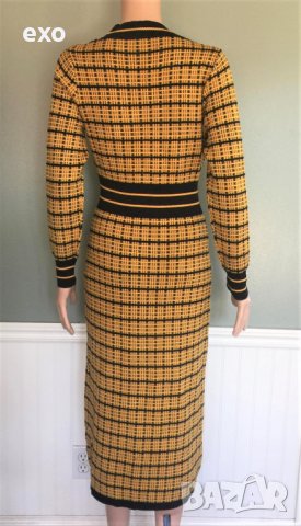 Елегантна рокля, Ефектна рокля каре, Синя рокля каре, Жълта рокля каре, снимка 2 - Рокли - 43231747