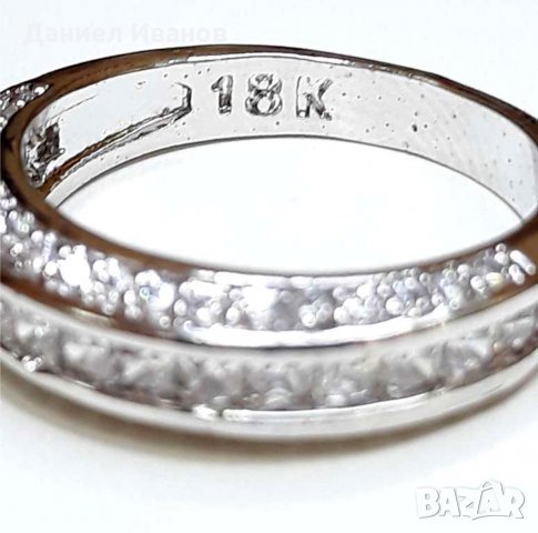 Златен пръстен Бяло Злато 18 карата със Бели камъни Сваровски, снимка 4 - Пръстени - 28958713
