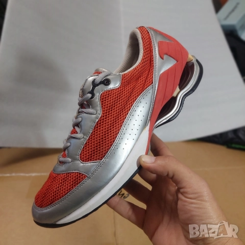 сникърси NIB ARMANI SPORT SILVER LEATHER RED MESH LACE UP INFINITYномер 42 , снимка 6 - Спортно елегантни обувки - 37181327