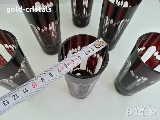 кристални чаши цветен червен кристал, снимка 6 - Антикварни и старинни предмети - 28765844